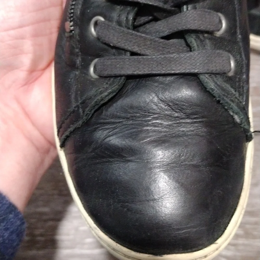 UGG womens black leather zip or lace high top sneakers. Size 8